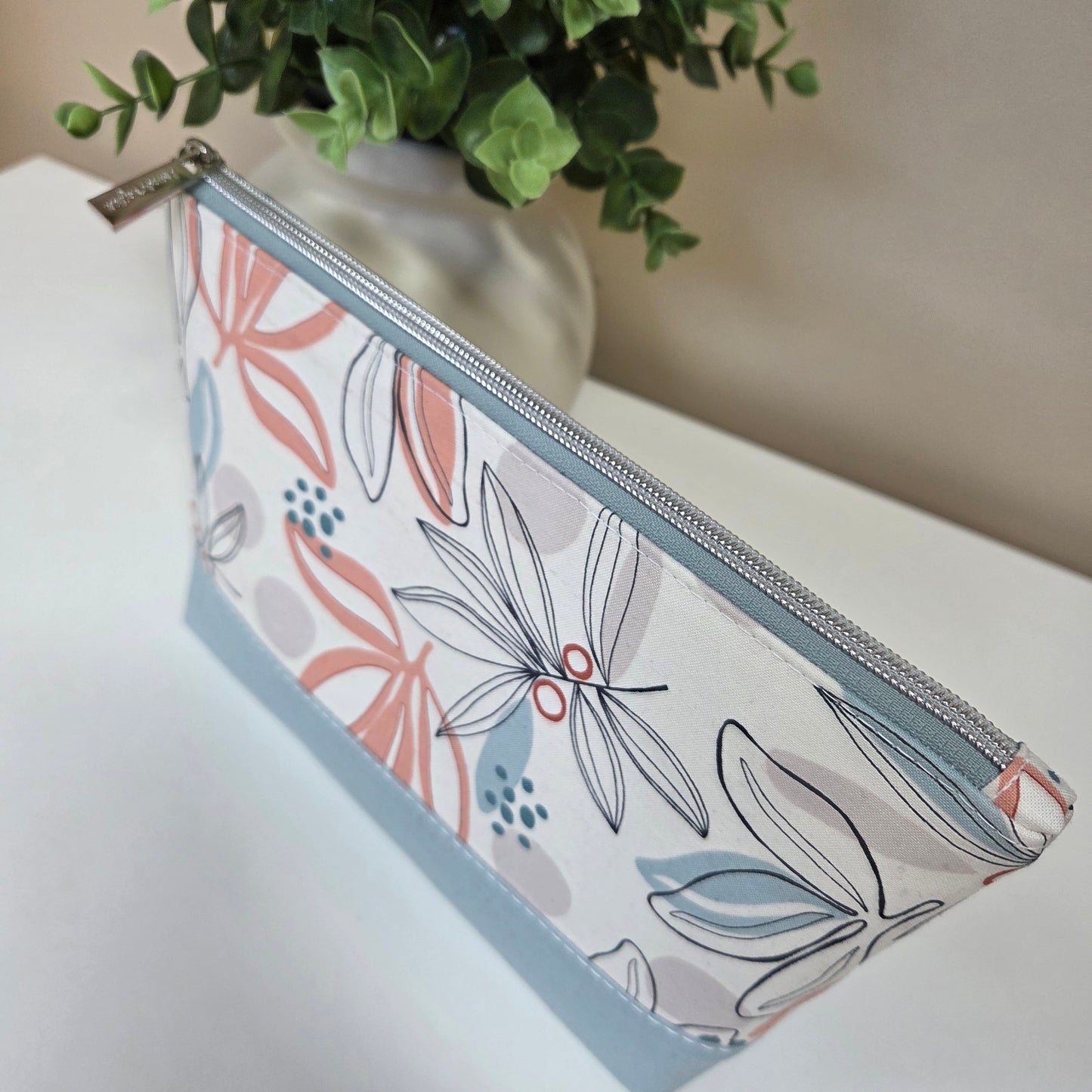 Petal and Sky Floral Zipper Pouch - Handmade Fabric Pouch