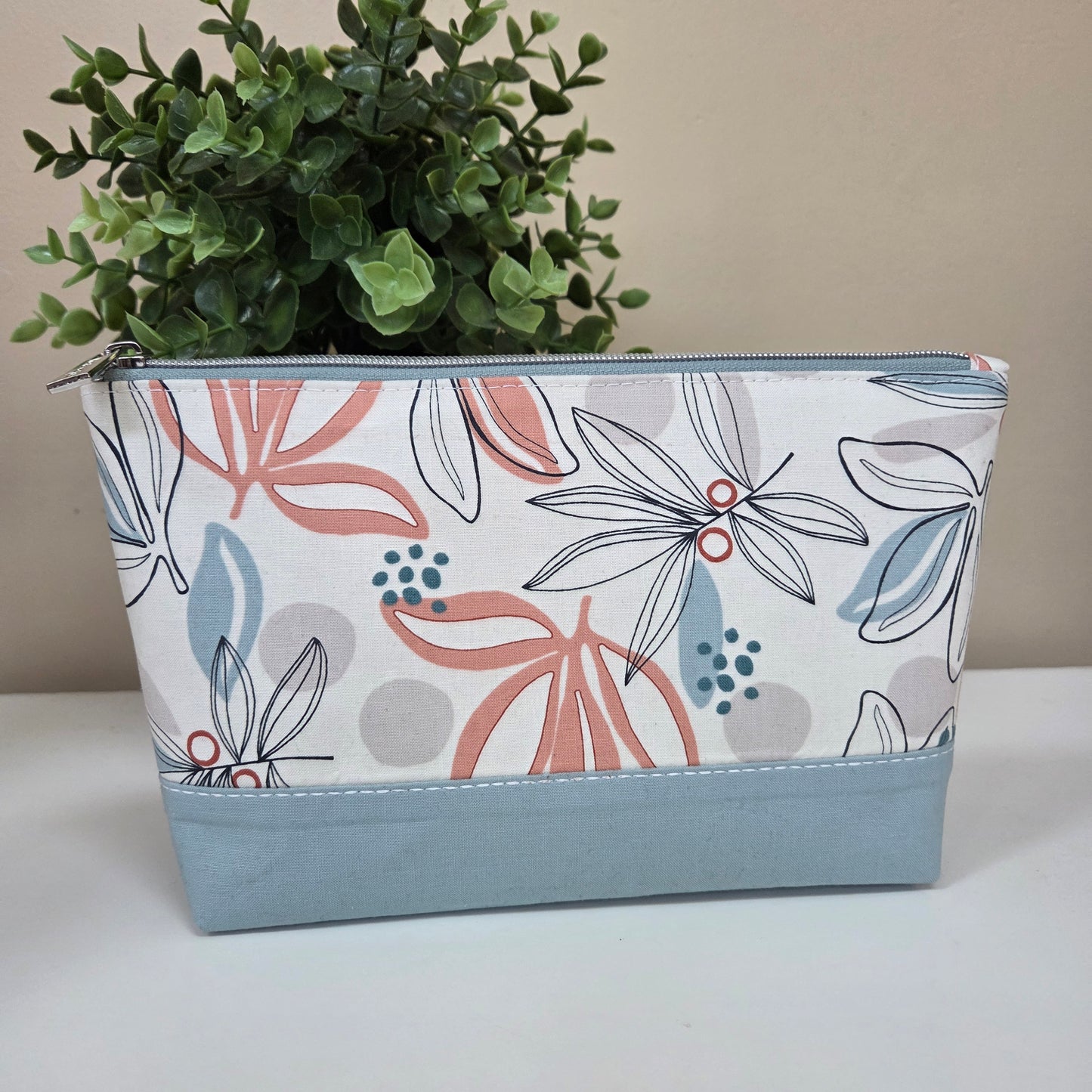 Petal and Sky Floral Zipper Pouch - Handmade Fabric Pouch