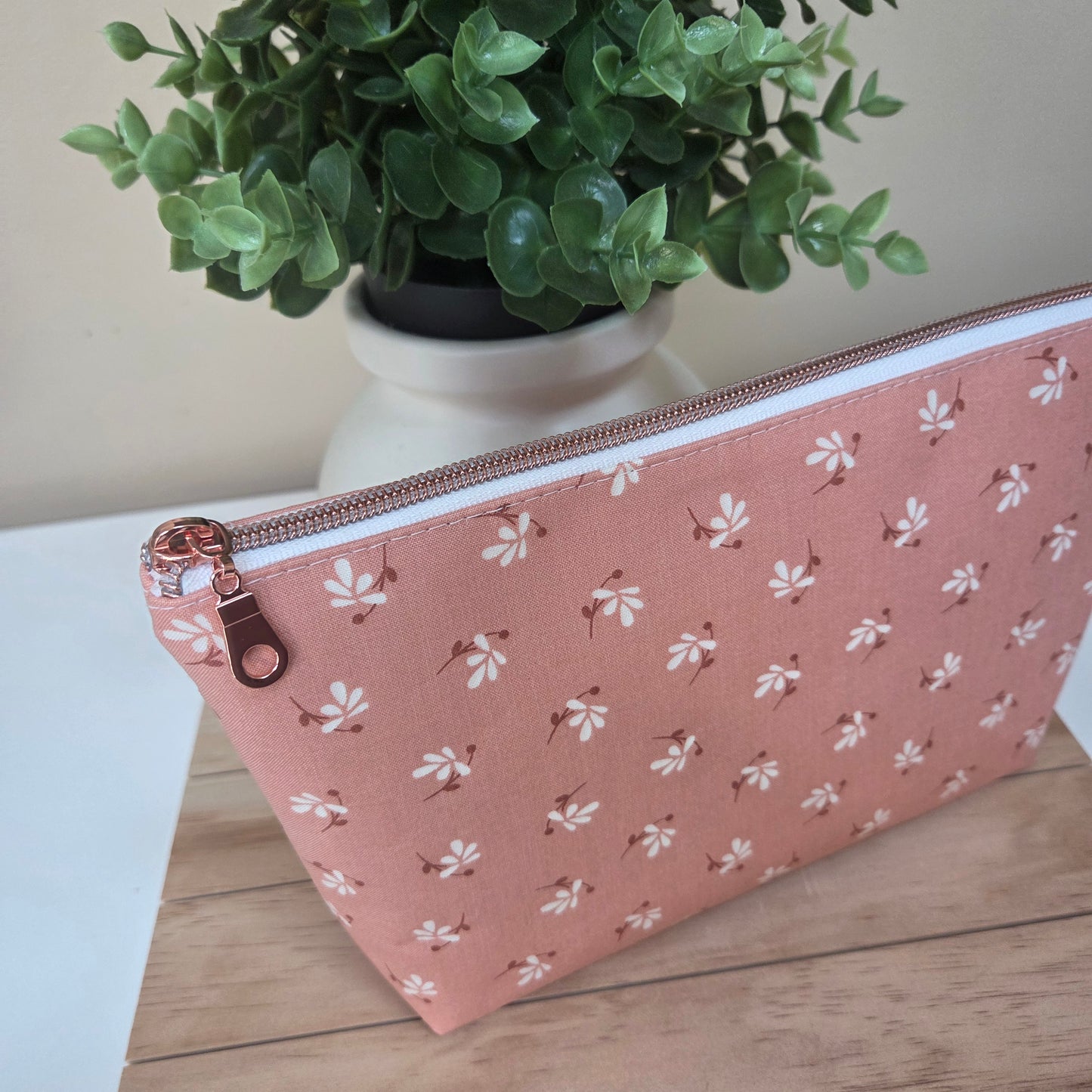 Clay Blossom pouch with white flowers, handmade in Canada