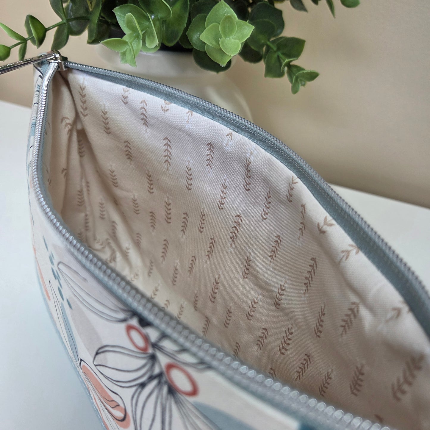 Petal and Sky Floral Zipper Pouch - Handmade Fabric Pouch