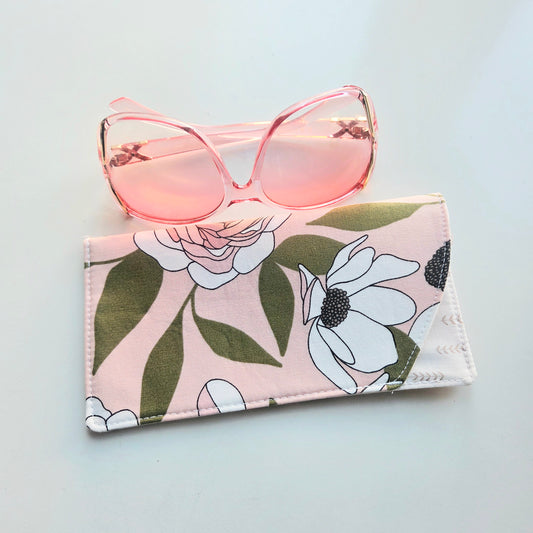 Floral sunglasses case with pink sunglasses 