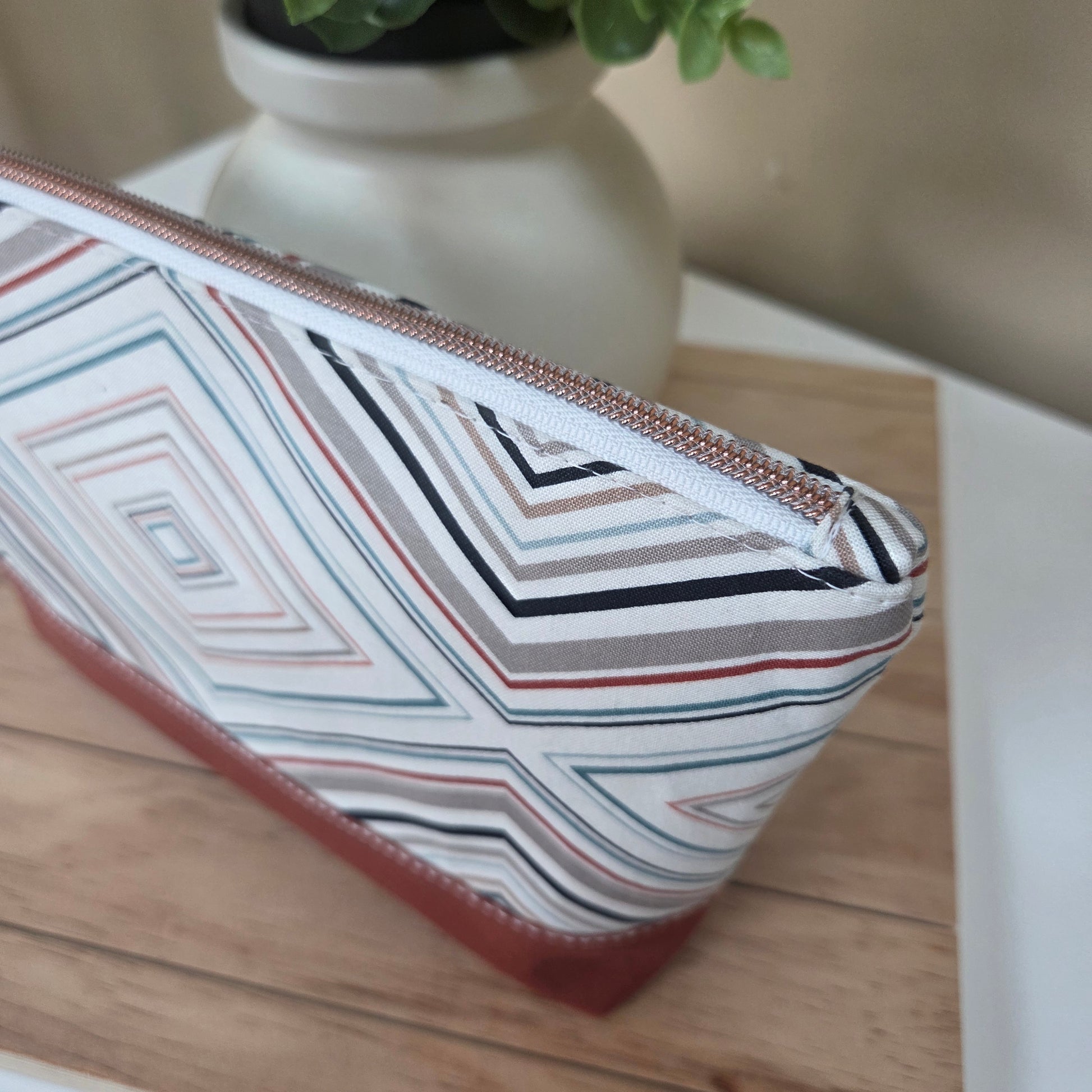 Retro striped makeup bag for travel or purse organization