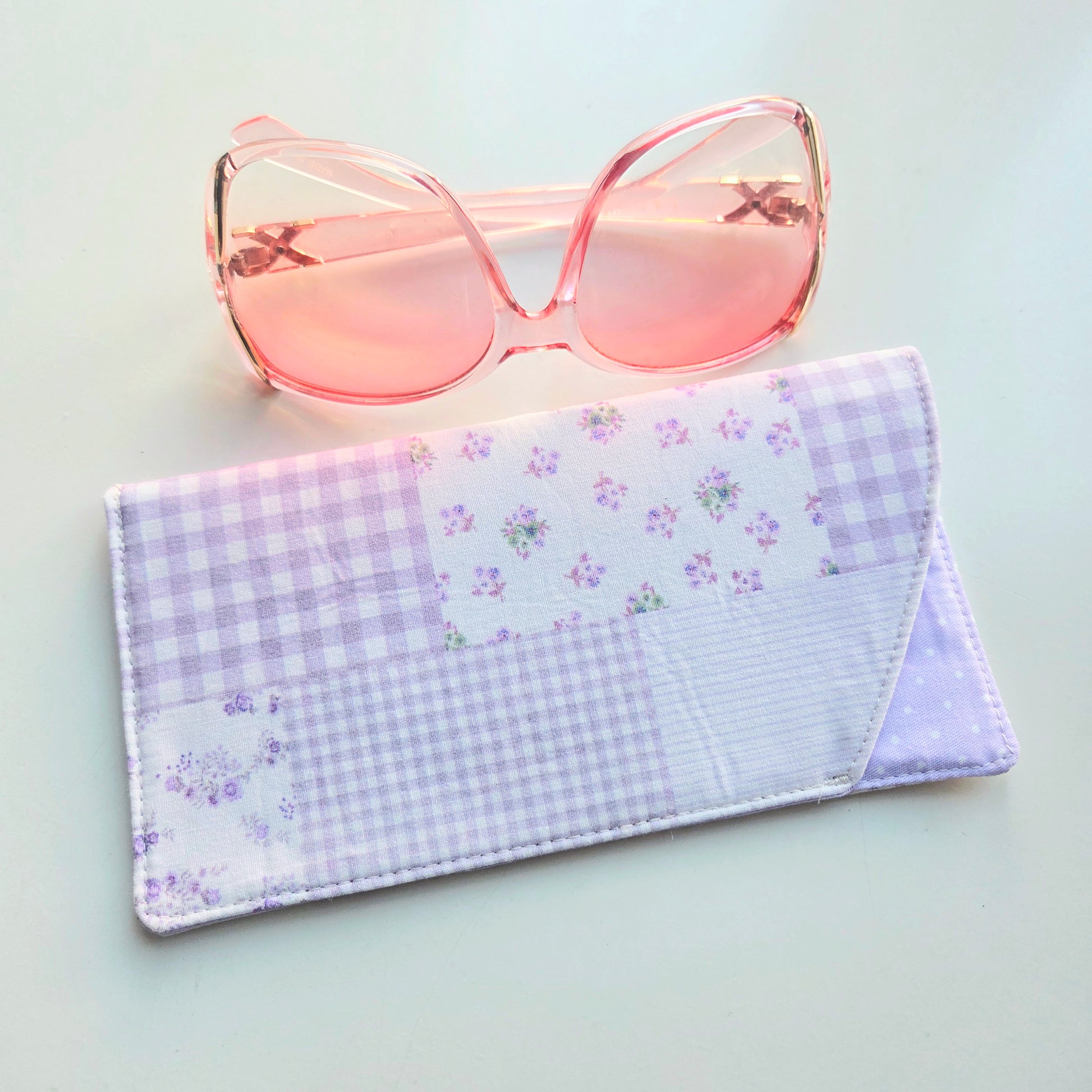 lavender gingham glasses case