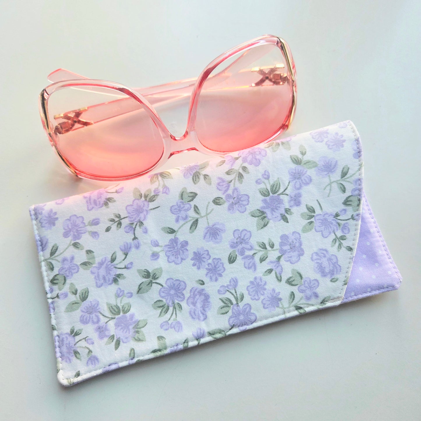 Purple ditsy floral sunglasses case