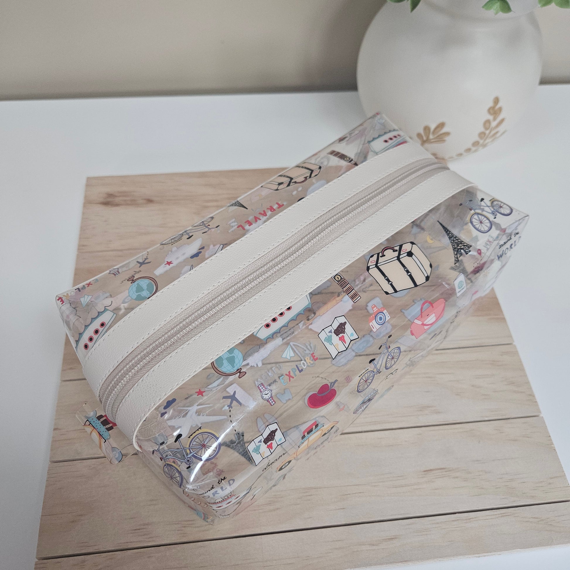 Handmade travel pouch with colorful jelly finish and zipper closure